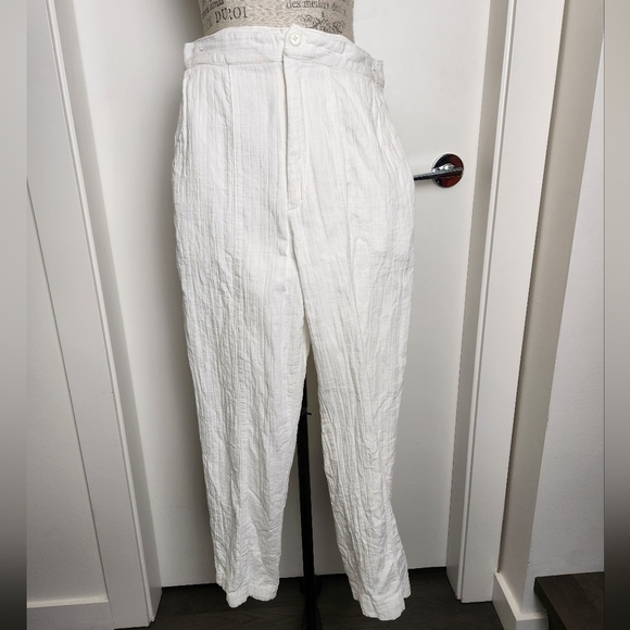 80s White Cotton Linen Slacks - Picture 1 of 8